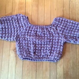 Chic Purple Textured Top with Puff Sleeves